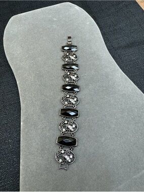 Women's Black Gemstone Link Bracelet - Unbranded